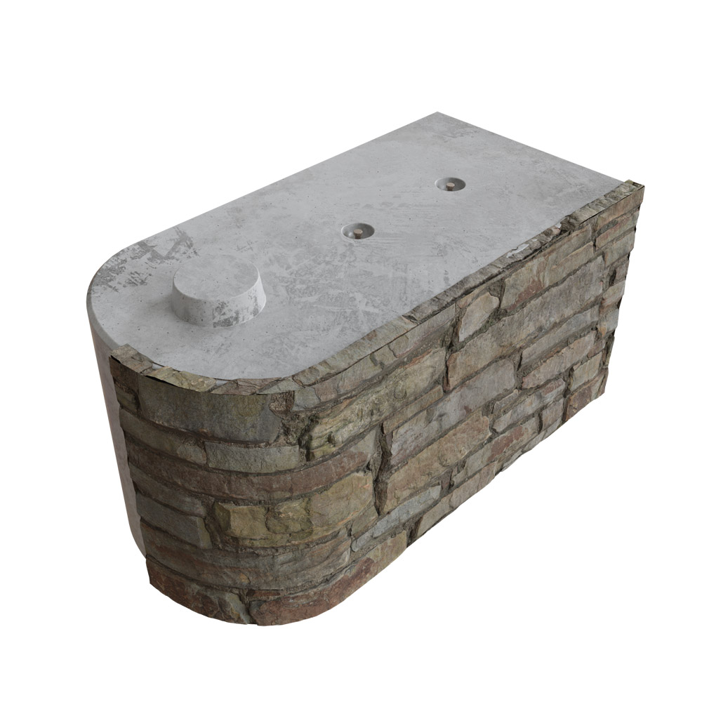 1600 x 800 x 800 Flat Top Stone Face Radius Concrete Interlocking Blocks